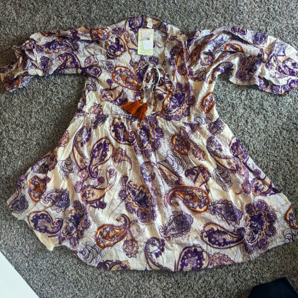 Band Of The Free Paisley Print Dress with Tassel Detail